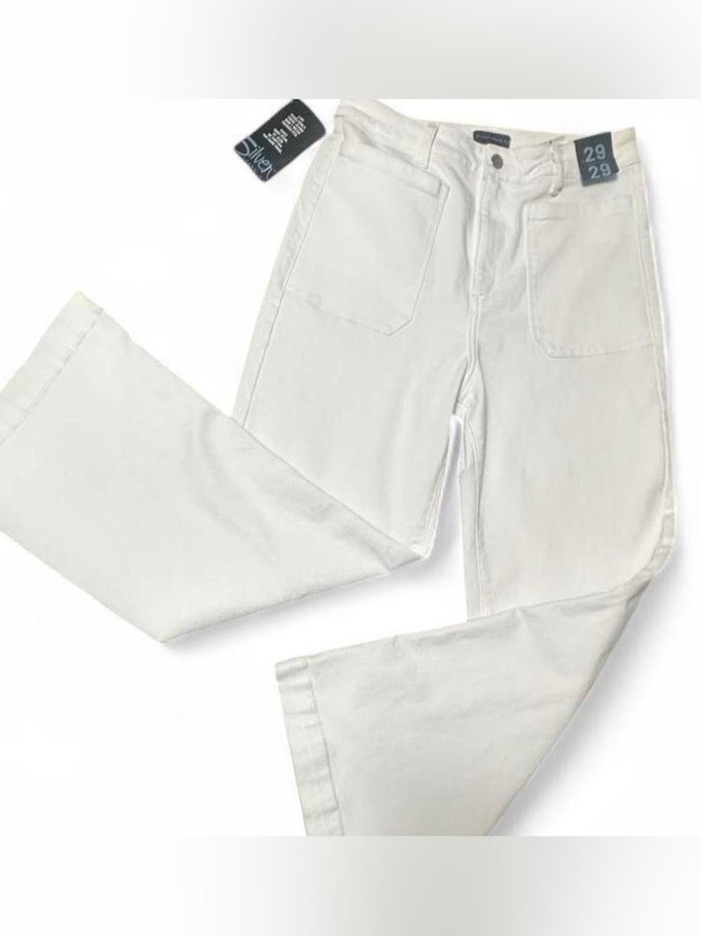 NWT White High Rise Wide Leg Patch Pocket Jeans